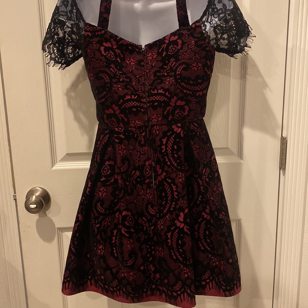 Burgundy red with black lace mini dress size 5